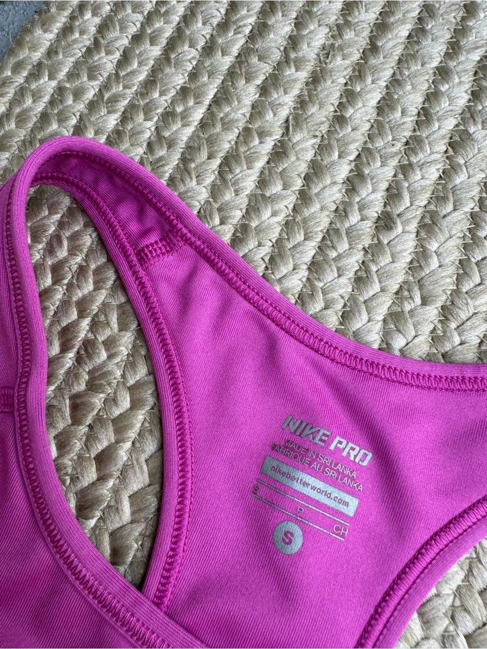 Nike Pro Pink Neon Green Swoosh Athletic Sports Bra Size S